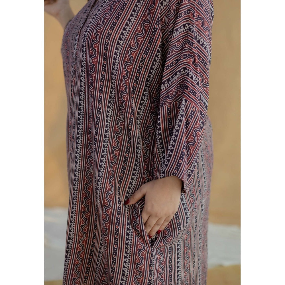 The Indian Ethnic Co. Purple Ajrakh Hand Block Printed Modal Silk Kurta