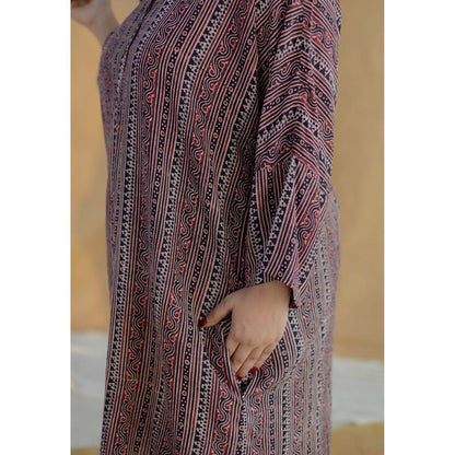 The Indian Ethnic Co. Purple Ajrakh Hand Block Printed Modal Silk Kurta