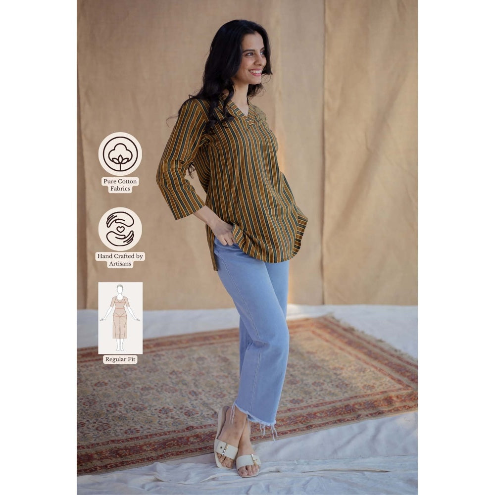 The Indian Ethnic Co. Multi-Color Straight Ajrakh Hand Block Printed Cotton Short Tunic