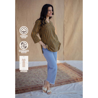 The Indian Ethnic Co. Multi-Color Straight Ajrakh Hand Block Printed Cotton Short Tunic