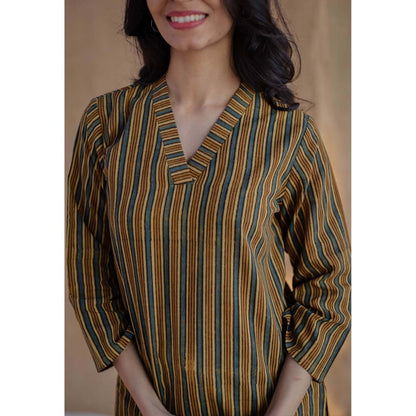 The Indian Ethnic Co. Multi-Color Straight Ajrakh Hand Block Printed Cotton Short Tunic