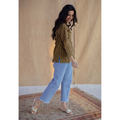 The Indian Ethnic Co. Multi-Color Straight Ajrakh Hand Block Printed Cotton Short Tunic