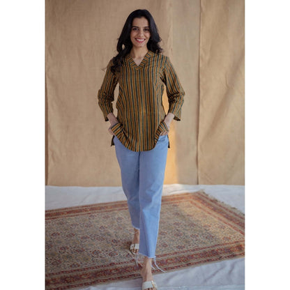 The Indian Ethnic Co. Multi-Color Straight Ajrakh Hand Block Printed Cotton Short Tunic