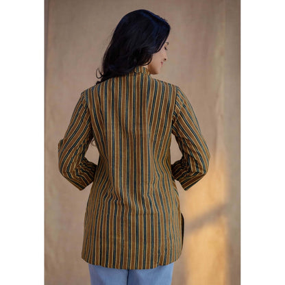 The Indian Ethnic Co. Multi-Color Straight Ajrakh Hand Block Printed Cotton Short Tunic