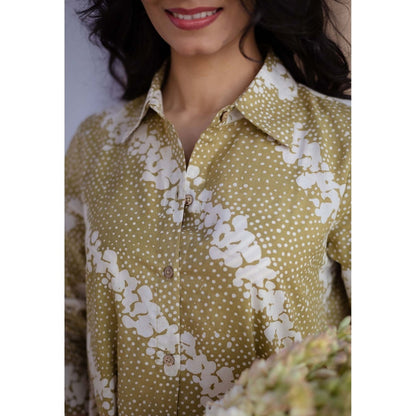 The Indian Ethnic Co. Green A-Line Batik Printed Cotton Dress