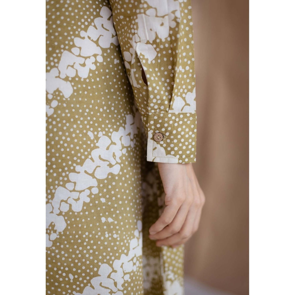 The Indian Ethnic Co. Green A-Line Batik Printed Cotton Dress
