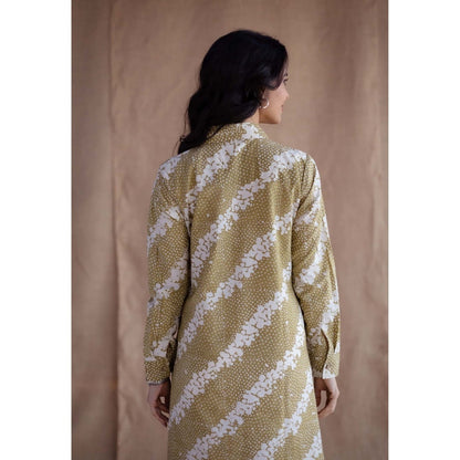 The Indian Ethnic Co. Green A-Line Batik Printed Cotton Dress