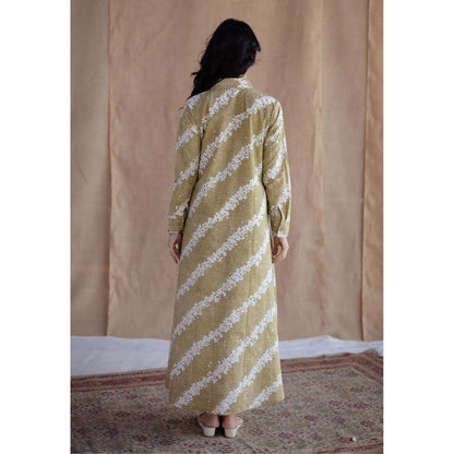 The Indian Ethnic Co. Green A-Line Batik Printed Cotton Dress