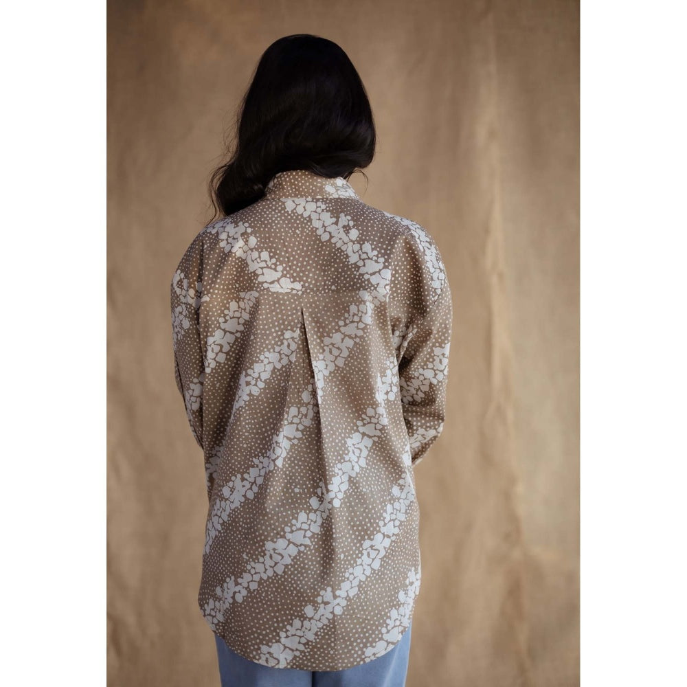 The Indian Ethnic Co. Beige Loose Batik Hand Block Printed Cotton Shirt