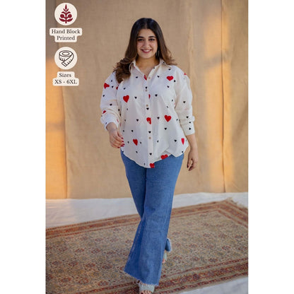 The Indian Ethnic Co. White Loose Hand Block Printed Cotton Shirt