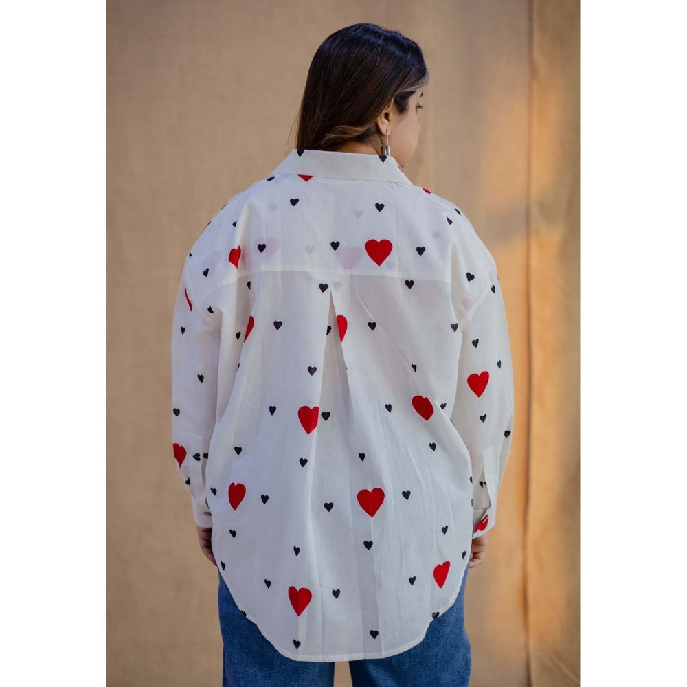 The Indian Ethnic Co. White Loose Hand Block Printed Cotton Shirt