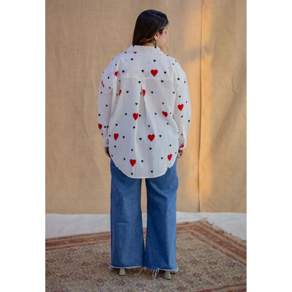The Indian Ethnic Co. White Loose Hand Block Printed Cotton Shirt