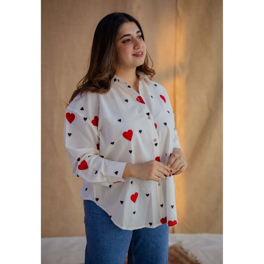 The Indian Ethnic Co. White Loose Hand Block Printed Cotton Shirt