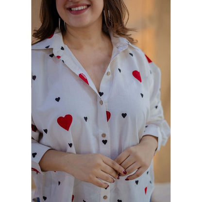 The Indian Ethnic Co. White Loose Hand Block Printed Cotton Shirt