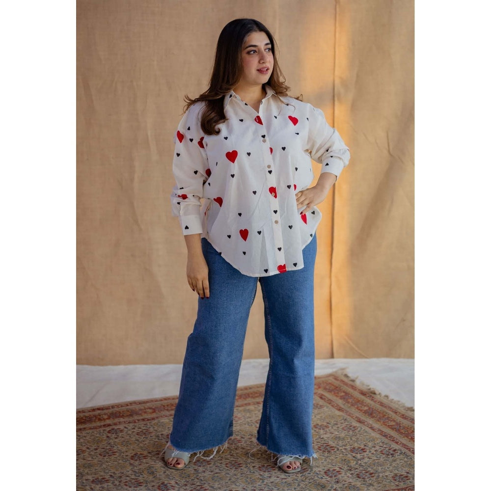 The Indian Ethnic Co. White Loose Hand Block Printed Cotton Shirt