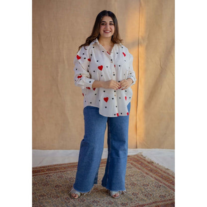 The Indian Ethnic Co. White Loose Hand Block Printed Cotton Shirt