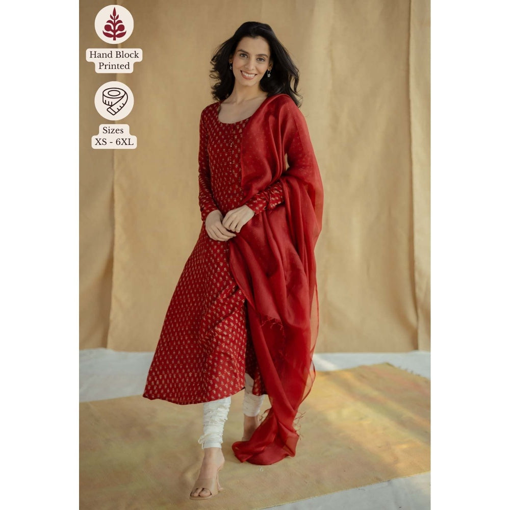 The Indian Ethnic Co. Madder Solid Kota Doria Silk Dupatta