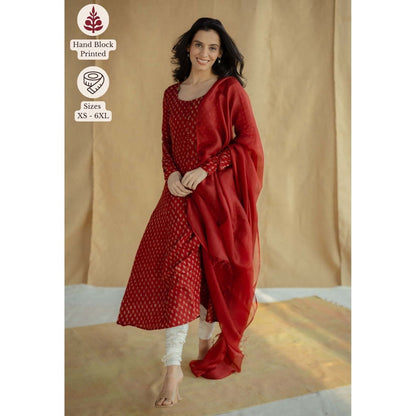 The Indian Ethnic Co. Madder Solid Kota Doria Silk Dupatta