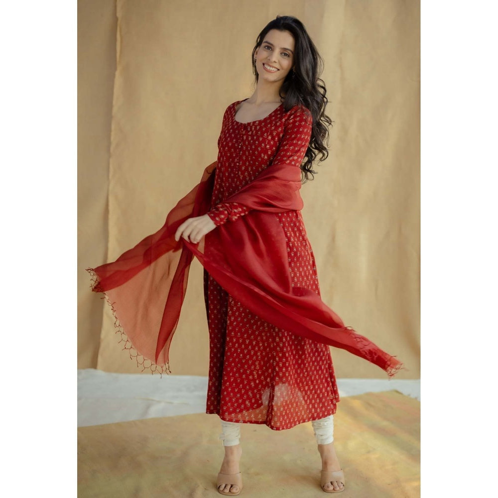 The Indian Ethnic Co. Madder Solid Kota Doria Silk Dupatta