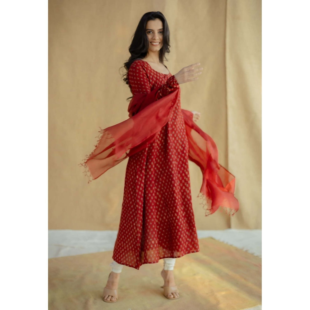 The Indian Ethnic Co. Madder Solid Kota Doria Silk Dupatta