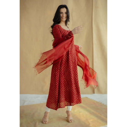 The Indian Ethnic Co. Madder Solid Kota Doria Silk Dupatta