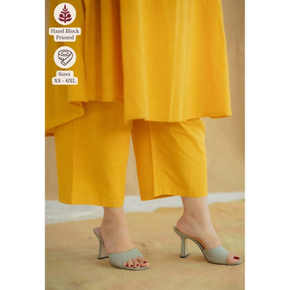The Indian Ethnic Co. Yellow Straight Solid Kala Cotton Pant