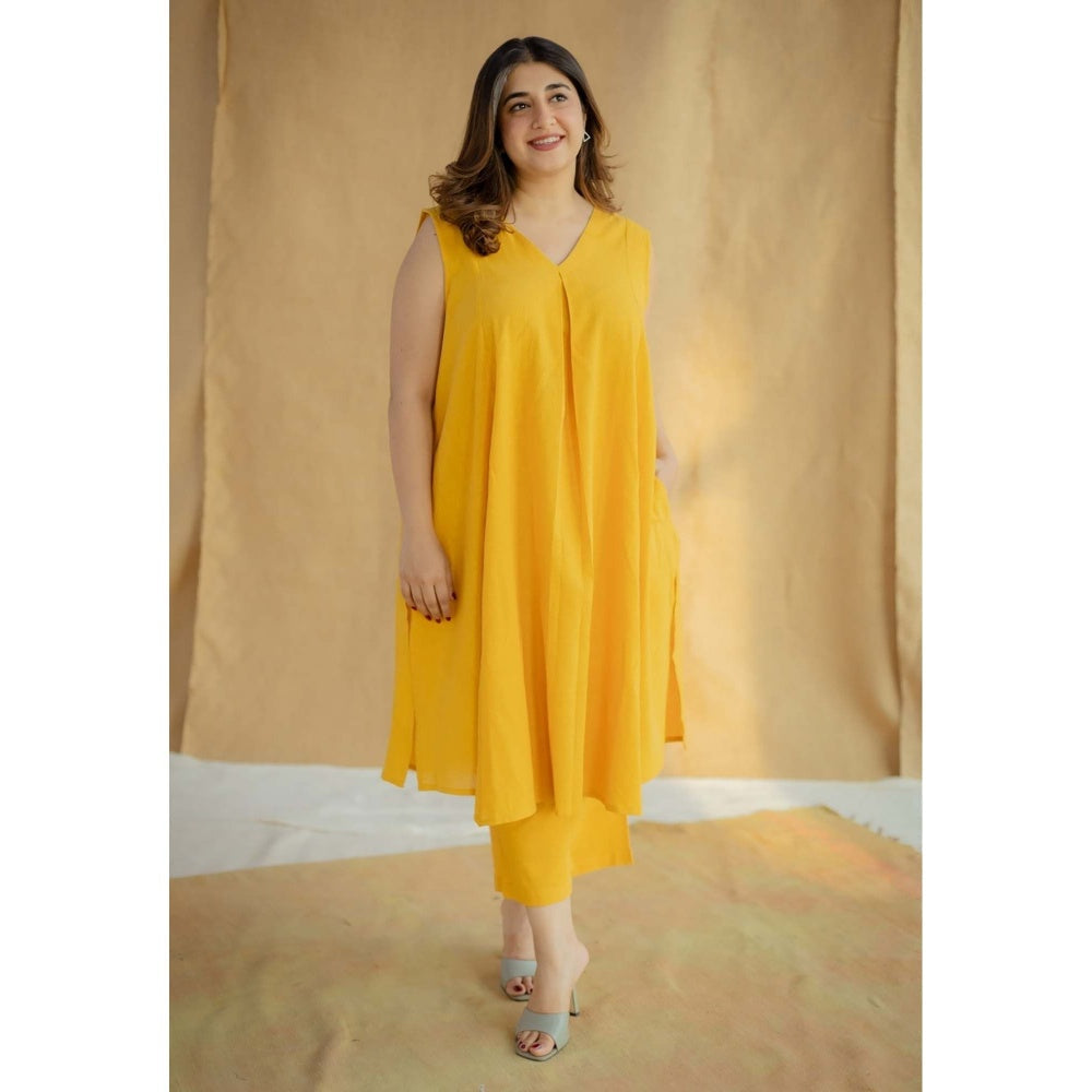 The Indian Ethnic Co. Yellow Straight Solid Kala Cotton Pant