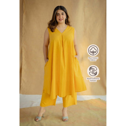 The Indian Ethnic Co. Yellow Straight Solid Kala Cotton Pant