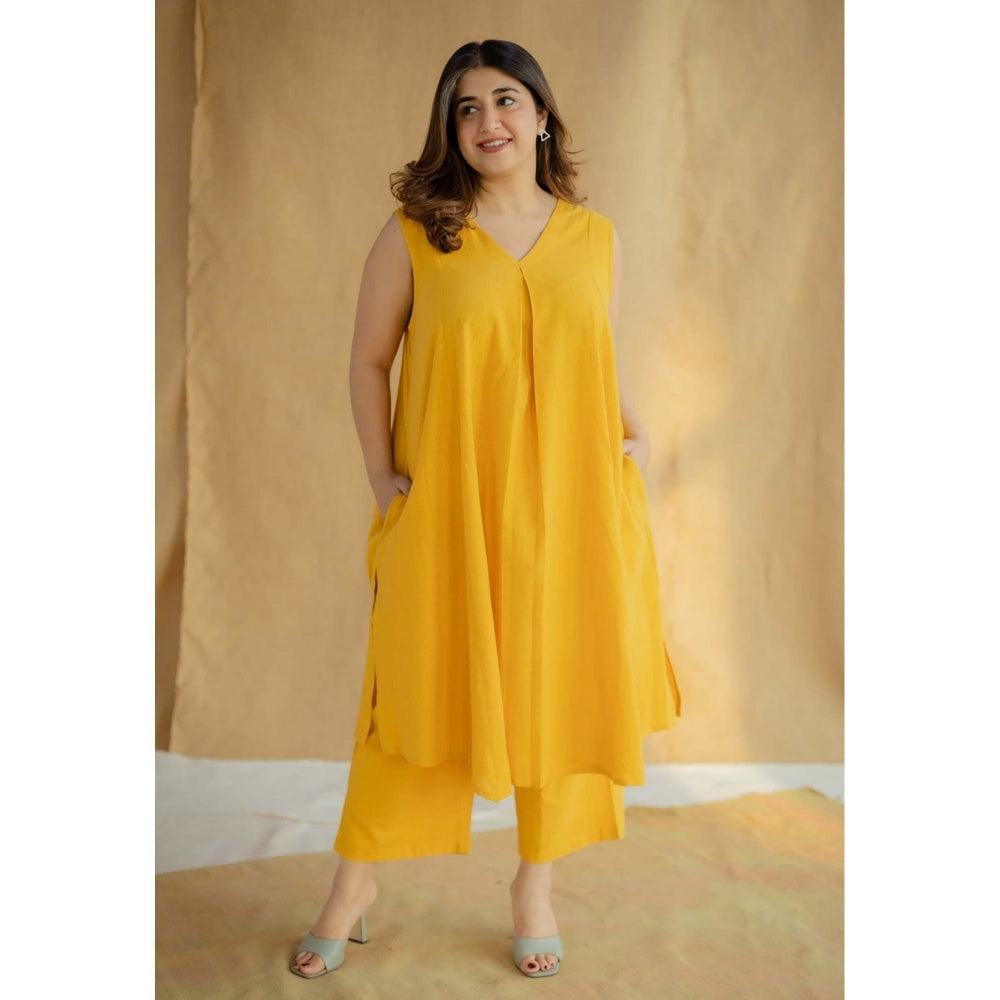 The Indian Ethnic Co. Yellow Straight Solid Kala Cotton Pant