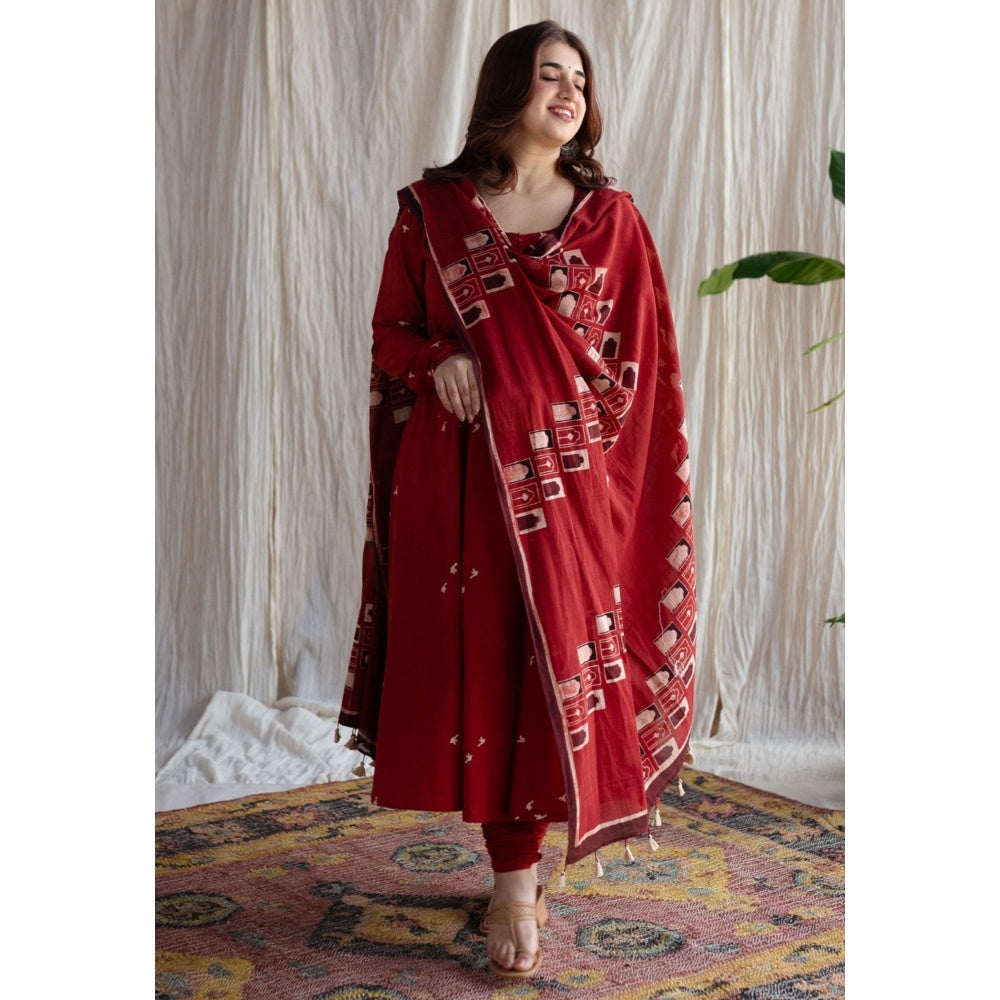 The Indian Ethnic Co. Red A-Line Ajrakh Print Cotton Kurta