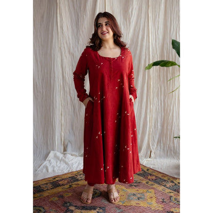 The Indian Ethnic Co. Red A-Line Ajrakh Print Cotton Kurta