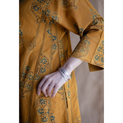The Indian Ethnic Co. Mustard Loose Ajrakh Hand Embroidery Cotton Kurta