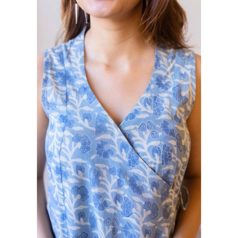 The Indian Ethnic Co. Saranashi Blue Ajrkh Cotton Wrap Around Dress