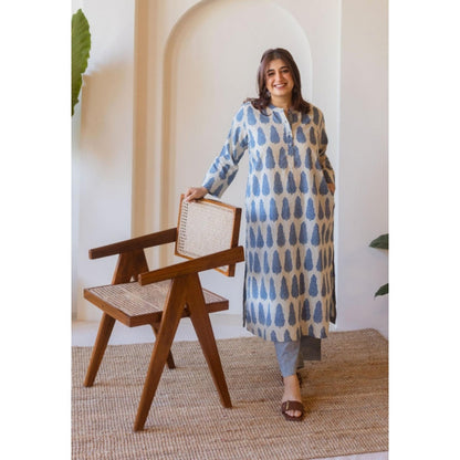 The Indian Ethnic Co. Azha Blue Ajrakh Cotton Straight Kurta