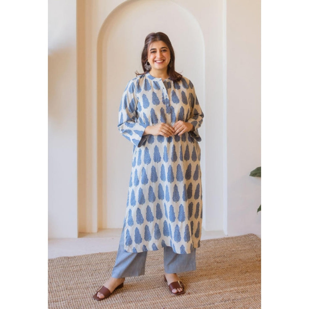 The Indian Ethnic Co. Azha Blue Ajrakh Cotton Straight Kurta