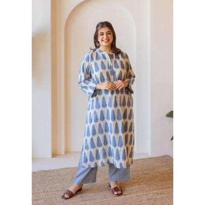 The Indian Ethnic Co. Azha Blue Ajrakh Cotton Straight Kurta