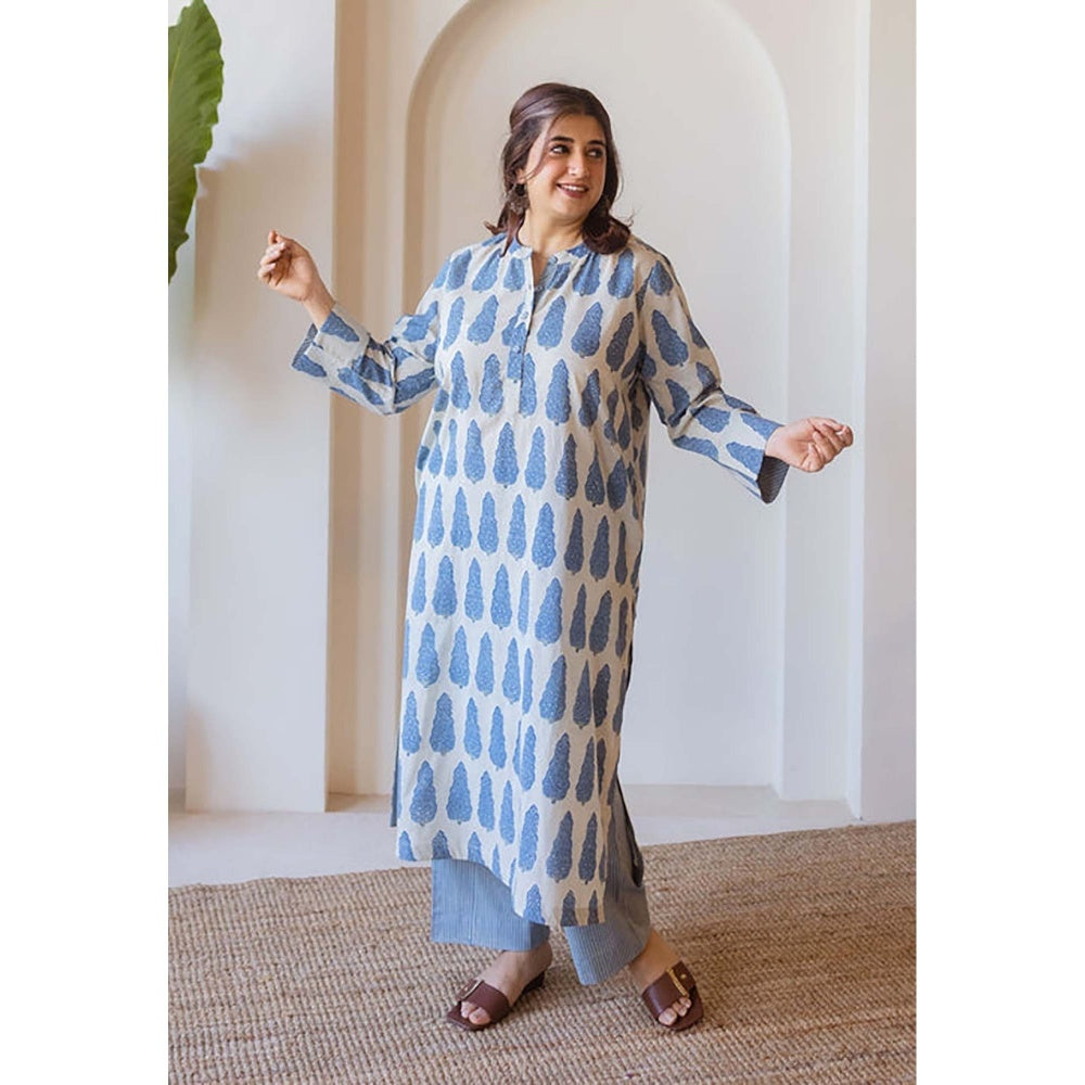 The Indian Ethnic Co. Azha Blue Ajrakh Cotton Straight Kurta