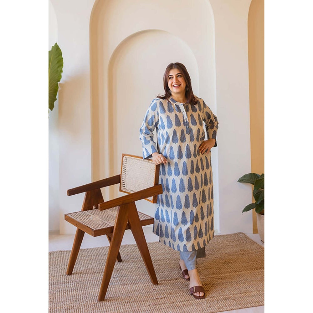 The Indian Ethnic Co. Azha Blue Ajrakh Cotton Straight Kurta
