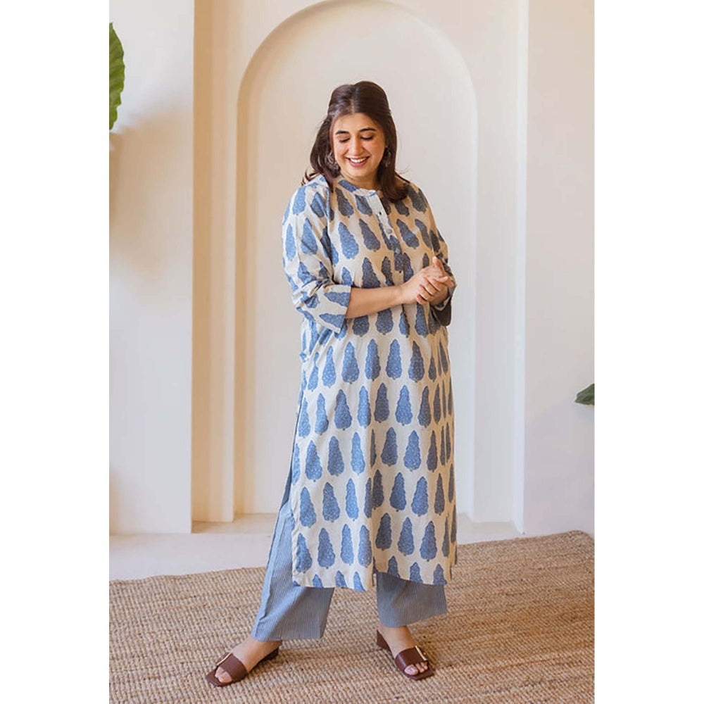 The Indian Ethnic Co. Azha Blue Ajrakh Cotton Straight Kurta