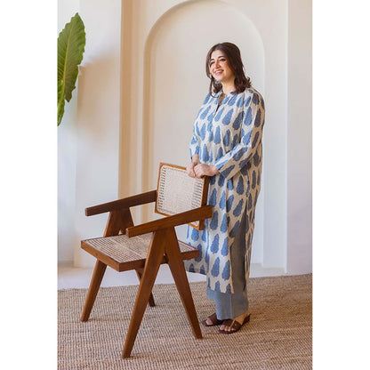 The Indian Ethnic Co. Azha Blue Ajrakh Cotton Straight Kurta