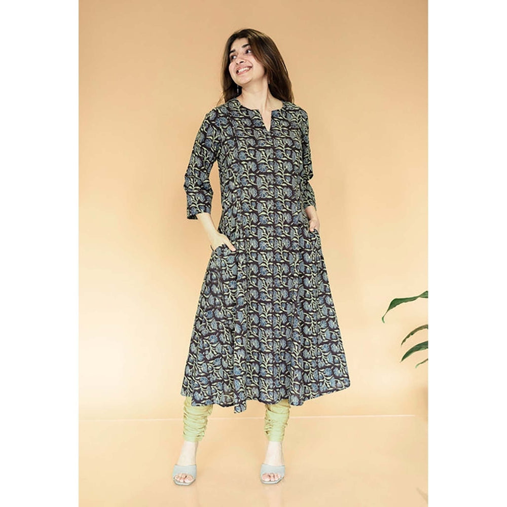 The Indian Ethnic Co. Malika Black Ajrakh Cotton Kali Kurta