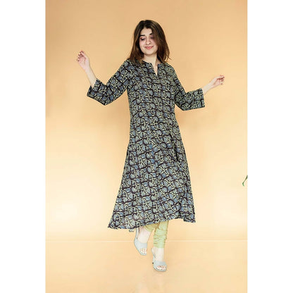 The Indian Ethnic Co. Malika Black Ajrakh Cotton Kali Kurta