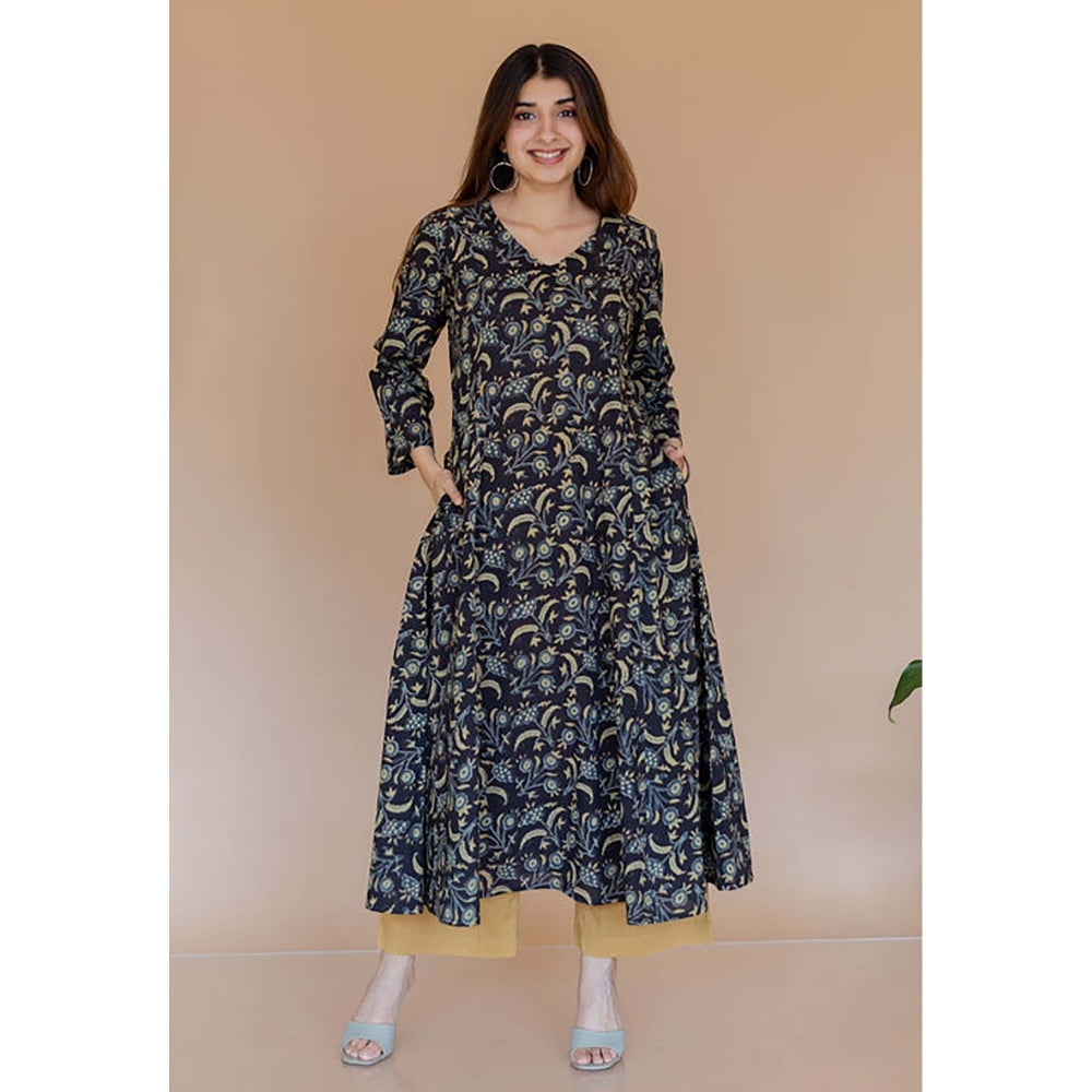 The Indian Ethnic Co. Shruti Black Ajrakh Cotton Kali Kurta