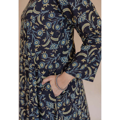 The Indian Ethnic Co. Shruti Black Ajrakh Cotton Kali Kurta
