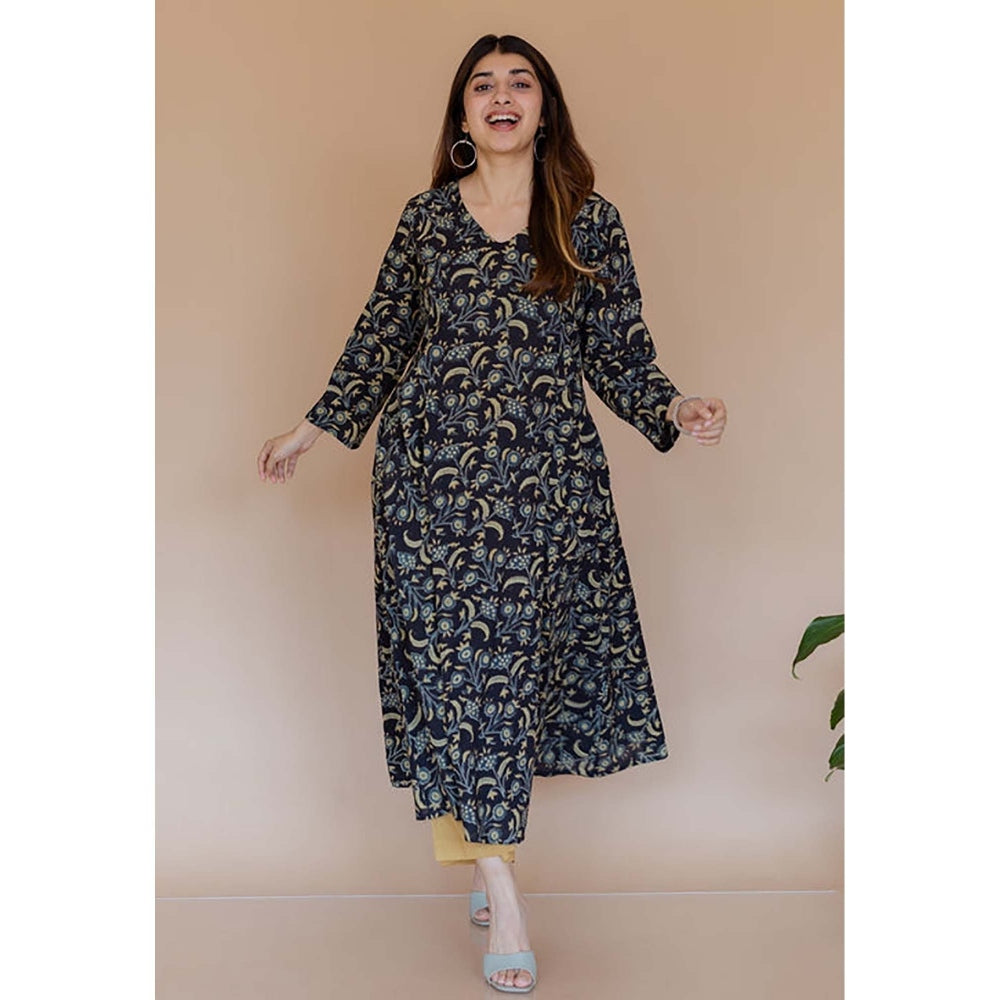 The Indian Ethnic Co. Shruti Black Ajrakh Cotton Kali Kurta