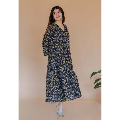 The Indian Ethnic Co. Shruti Black Ajrakh Cotton Kali Kurta