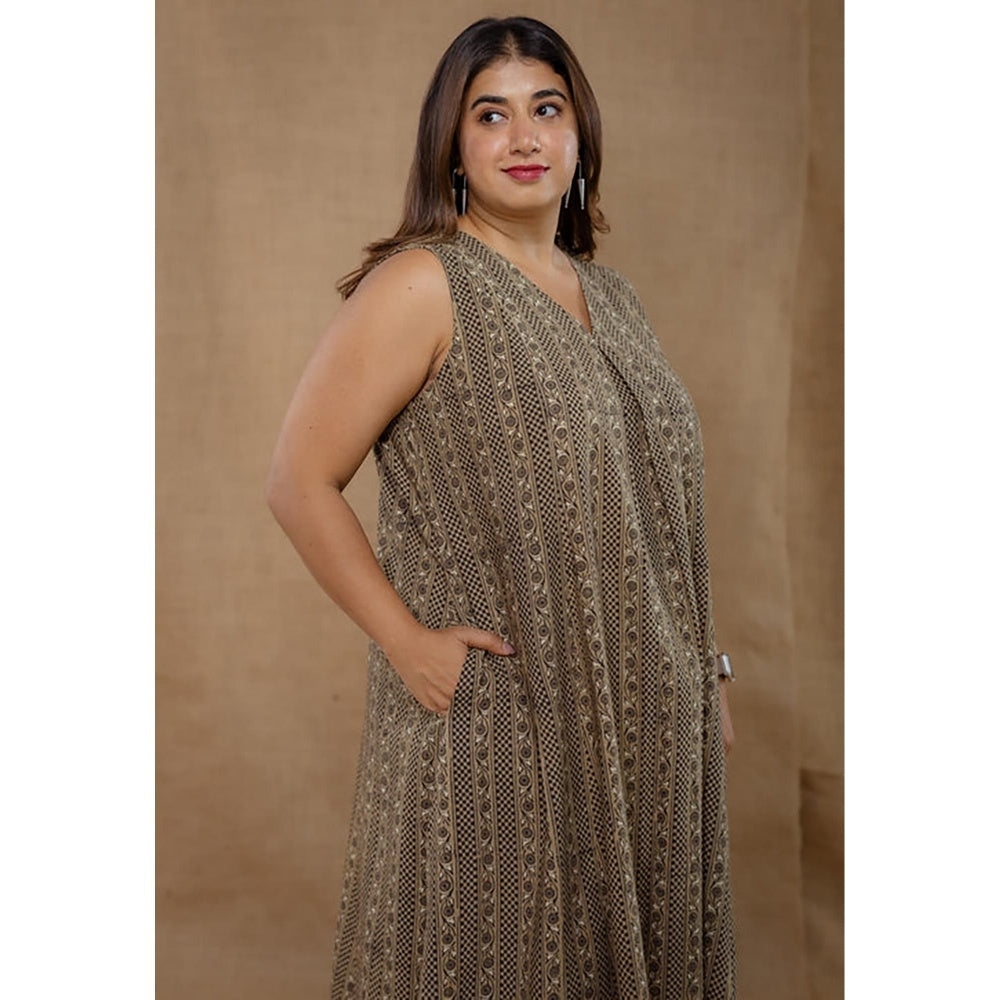 The Indian Ethnic Co. Raahi Grey Ajrakh Cotton A Line Kurta And Palazzo Co-Ord Set
