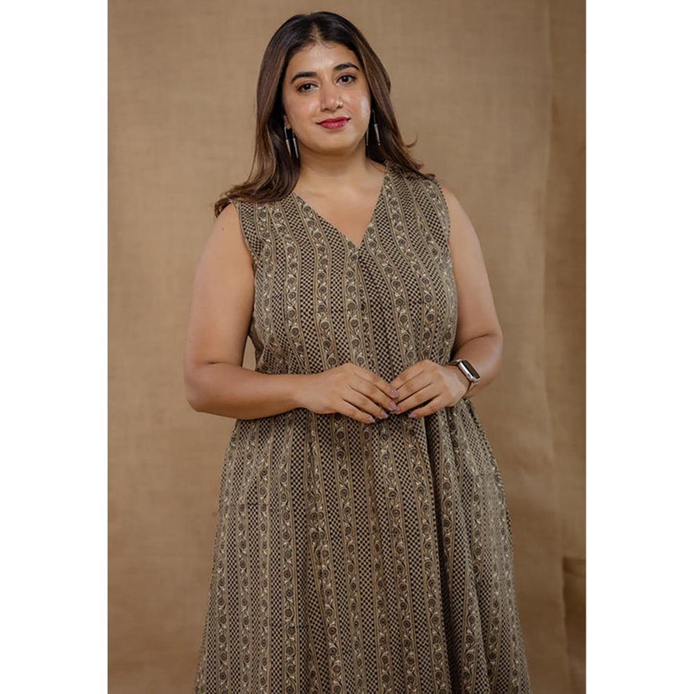 The Indian Ethnic Co. Raahi Grey Ajrakh Cotton A Line Kurta And Palazzo Co-Ord Set