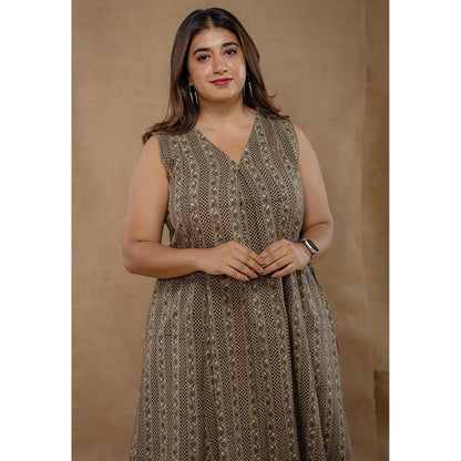 The Indian Ethnic Co. Raahi Grey Ajrakh Cotton A Line Kurta And Palazzo Co-Ord Set