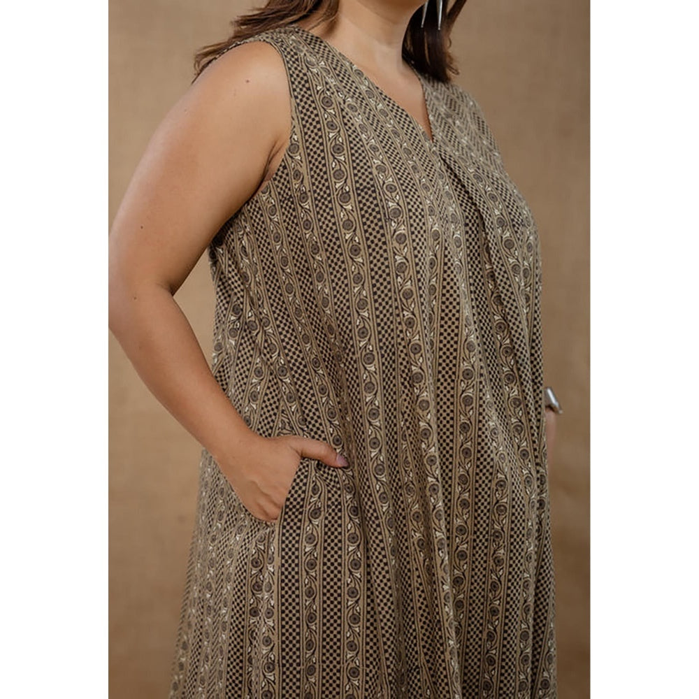 The Indian Ethnic Co. Raahi Grey Ajrakh Cotton A Line Kurta And Palazzo Co-Ord Set